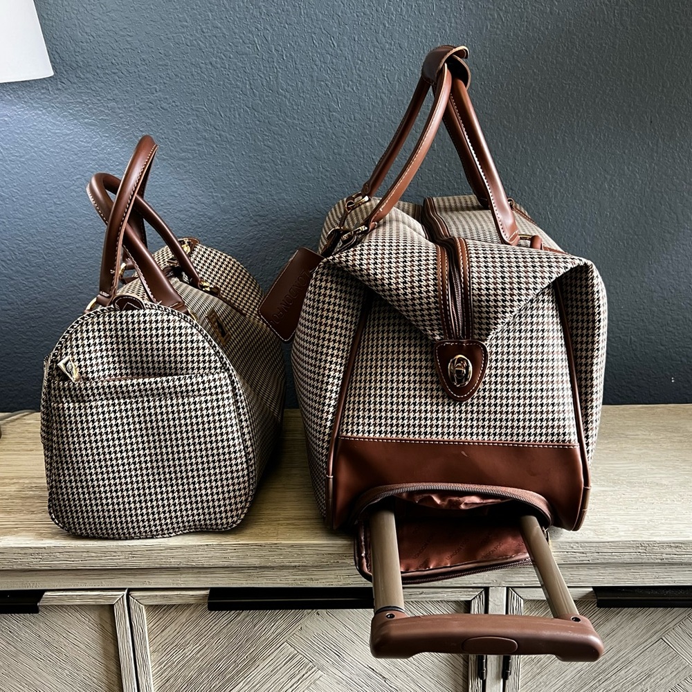 London Fog Brown Houndstooth Travel Bag Set - Picture 3 of 16